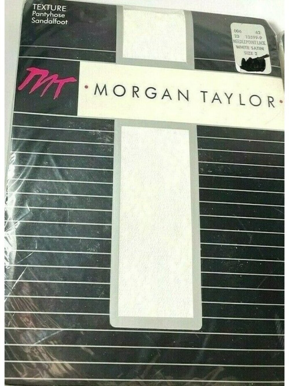 VTG Womens Morgan Taylor Pantyhose Texture Needlepoint Lace Sandalfoot Wht SZ 2